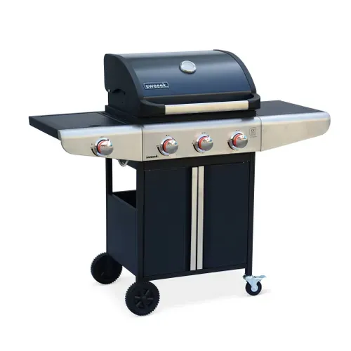 Barbecue Au Gaz - Bazin 3 Gris Anthracite -  Cuisine Extérieure 3 Brûleurs + 1 Feu Latéral Avec
