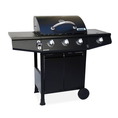 Barbecue Gaz - Treville - Barbecue 3 Brûleurs + 1 Feu Latéral Noir. Avec Thermomètre