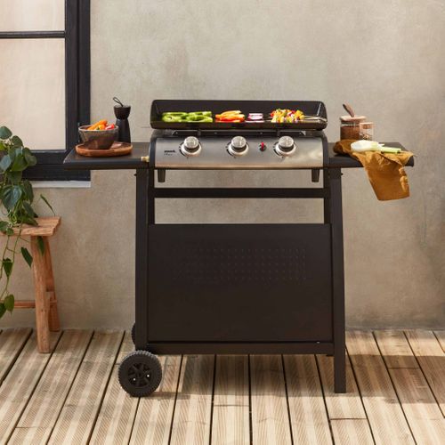 Plancha Au Gaz 3 Brûleurs Sur Chariot - Porthos - 7.55kw. Plancha à Gaz Avec Desserte . Cuisine