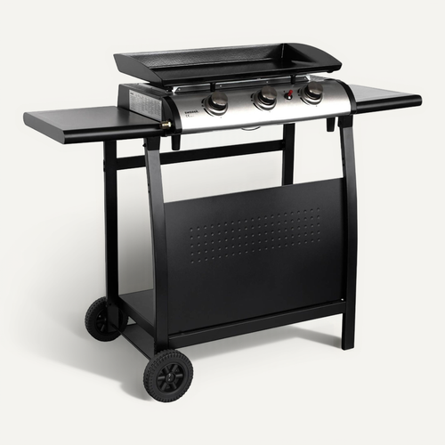Plancha Au Gaz 3 Brûleurs Sur Chariot - Porthos - 7.55kw. Plancha à Gaz Avec Desserte . Cuisine