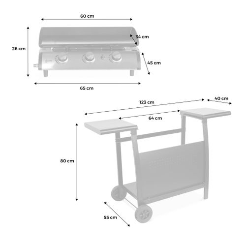 Plancha Au Gaz 3 Brûleurs Sur Chariot - Porthos - 7.55kw. Plancha à Gaz Avec Desserte . Cuisine