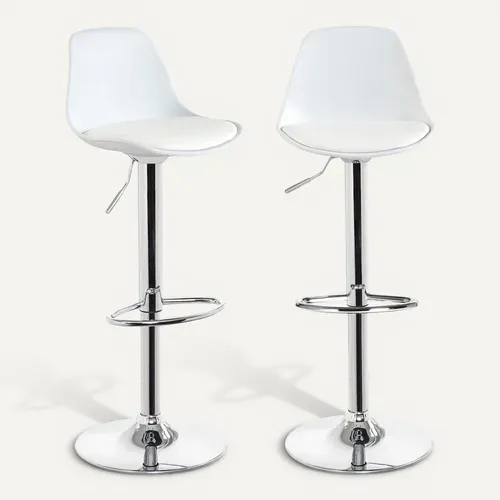 Lot 2 Tabourets De Bar Cuisine Coussin Simili Pivotant Hauteur Réglable Pied Chrome Sig (blanc)