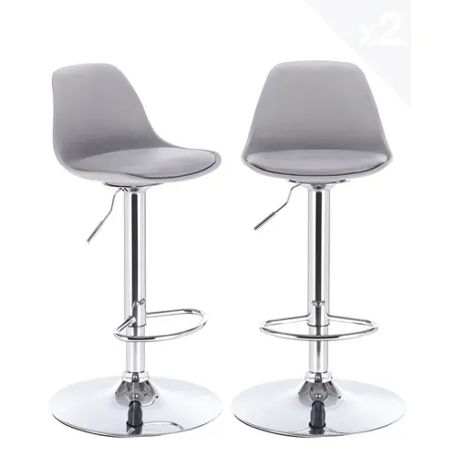 Lot 2 Tabourets De Bar Cuisine Coussin Simili Pivotant Hauteur Réglable Pied Chrome Sig (gris)