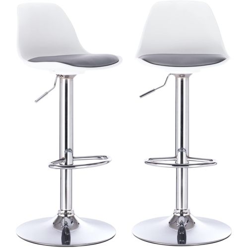 Lot 2 Tabourets De Bar Design Coussin Simili Pivotant Hauteur Réglable Sig (blanc Gris)