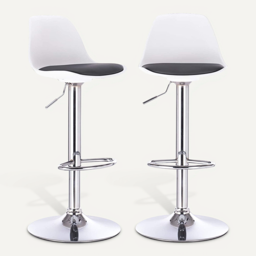 Lot 2 Tabourets De Bar Coussin Simili Pivotant Hauteur Réglable Pied Chrome Sig (blanc Noir)