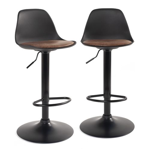 Lot 2 Tabourets De Bar Coussin Simili Effet Vintage Pivotant Hauteur Réglable Sig+ (noir Marron)