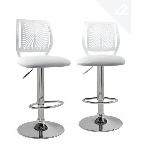 Lot 2 Chaises De Bar Coussin Simili, Pivotant Hauteur Réglable Sawa (blanc)