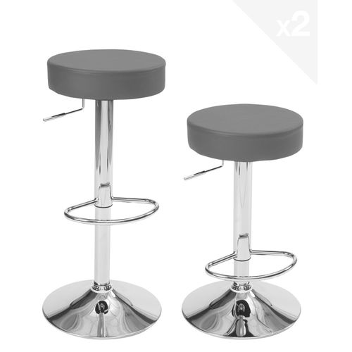 Lot 2 Tabourets Bar Rond Siège Simili Rembourré Pivotant Hauteur Réglable Chrome Yo (gris Foncé)