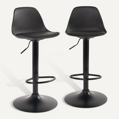 Lot 2 Tabourets De Bar Design Coussin Simili Pivotant Hauteur Réglable Sig (noir Intégral)