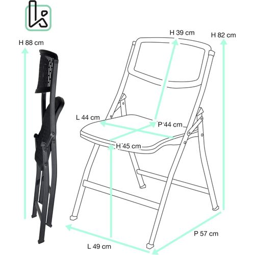 Lot 4 Chaises Cuisine Pliables Noires Métal Plastique Souple Ajouré Saba (noir)