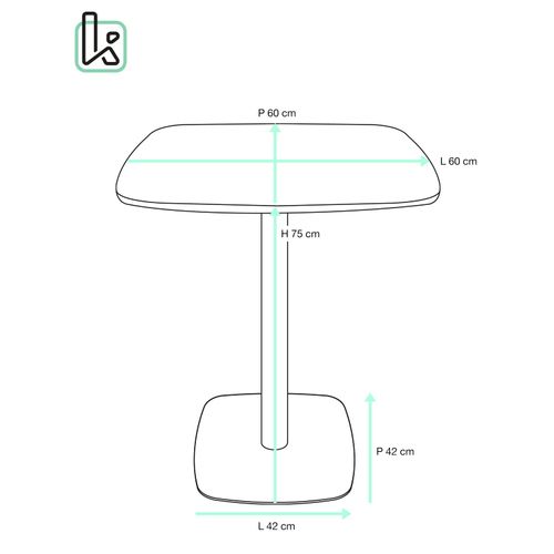 Table Bistrot Cuisine Hauteur 75cm Plateau 60x60cm, 1-2 Personnes Pied Métal Sila (blanc Bois)