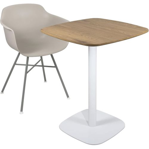 Table Bistrot Cuisine Hauteur 75cm Plateau 60x60cm, 1-2 Personnes Pied Métal Sila (blanc Bois)