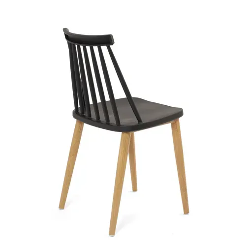Lot 2 Chaises De Cuisine Scandinaves Siège Plastique à Barreaux Pied Métal Ton Bois Bao (noir)