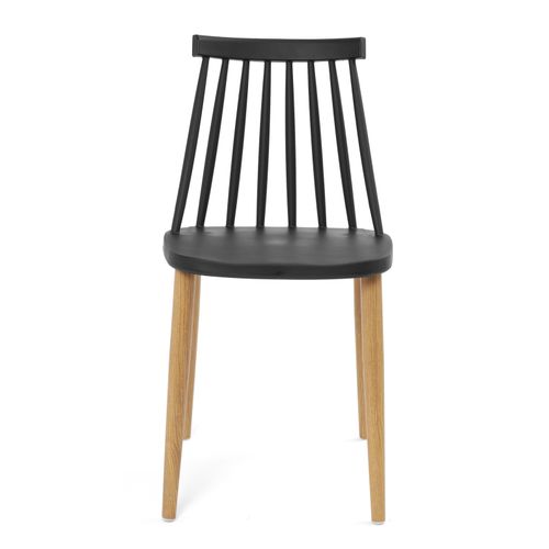 Lot 2 Chaises De Cuisine Scandinaves Siège Plastique à Barreaux Pied Métal Ton Bois Bao (noir)
