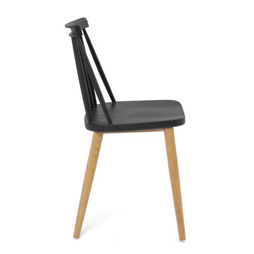 Lot 2 Chaises De Cuisine Scandinaves Siège Plastique à Barreaux Pied Métal Ton Bois Bao (noir)