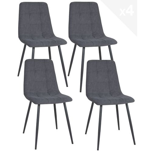 Lot 4 Chaises Salle à Manger Salon Siège Textile Matelassé Rembourré Pieds Métal Dila (gris)