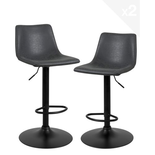 Lot 2 Tabourets De Bar Industriels Simili Rembourré Effet Vintage Pivotant Hauteur Réglable Helio
