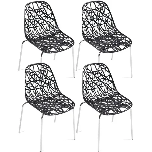Lot 4 Chaises De Cuisine Design Siège Dentelle Nid D'abeille Pieds Chrome Iko (noir)