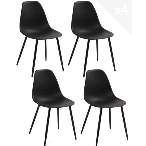 Lot 4 Chaises De Cuisine Design Siège Plastique Souple Pieds Métal Nova (noir)