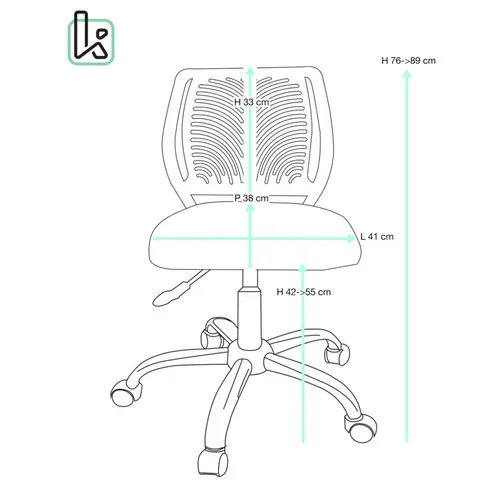 Chaise De Bureau Enfant Réglable Pivotante à Roulettes Mesh Noir Intégral Sawi