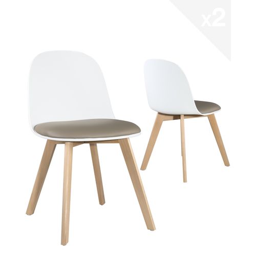 KAYELLES Lot De 2 Chaises Scandinaves NAO - Siège Plastique Gris Et Pieds Bois Hêtre Pour Cuisine Et Salle à Manger