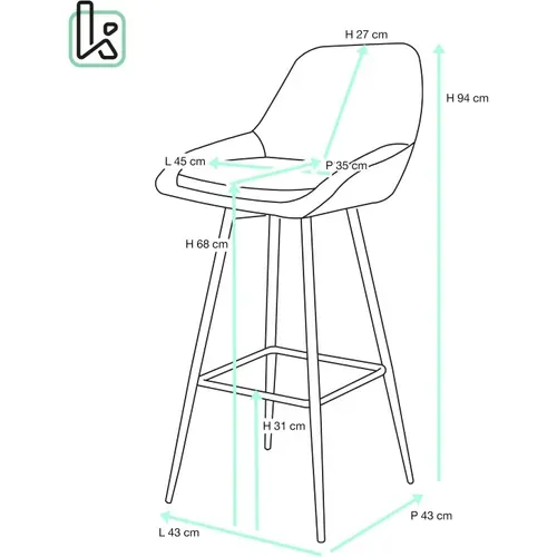 Tabourets De Bar Velours, Lot De 2, Pieds Métal Noir, Hauteur D'assise 68 Cm, Mira (gris)