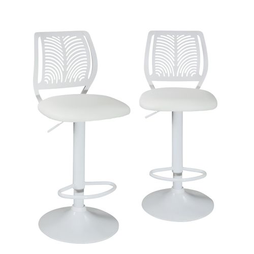 Lot 2 Chaises De Bar Coussin Simili, Pivotant Hauteur Réglable Sawa (blanc Intégral)