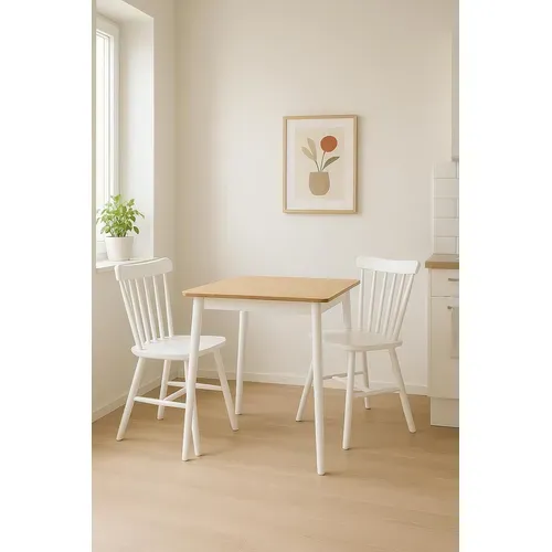 Table Cuisine Carrée Bois Massif  75x75cm 2 Personnes Nita (bois Clair Blanc)