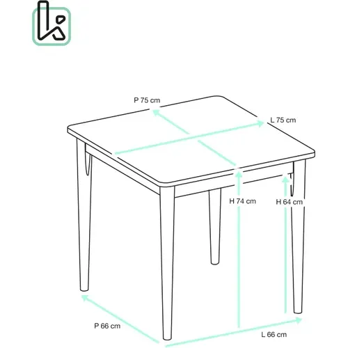 Table Cuisine Carrée Bois Massif  75x75cm 2 Personnes Nita (bois Clair Blanc)