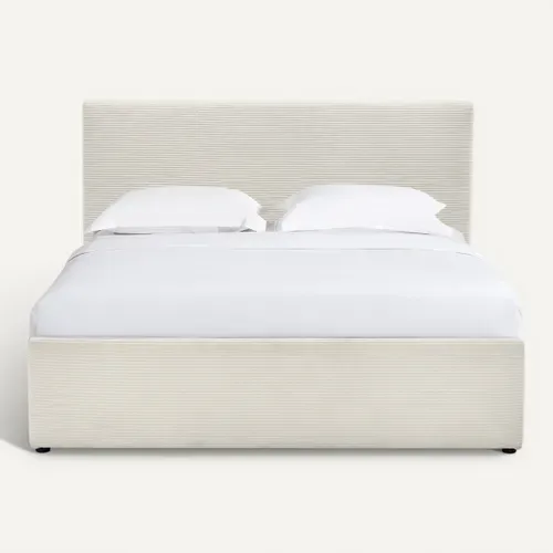 Lit coffre a ouverture latérale 140x190 cm CLEA en côtelé beige vue de face