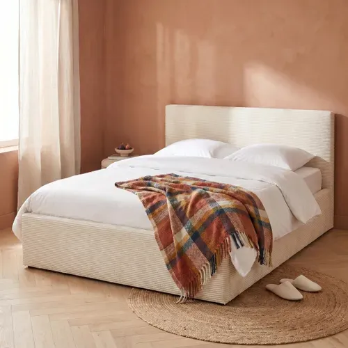 Lit coffre a ouverture latérale 160x200 cm CLEA en côtelé beige vue d'ambiance 1