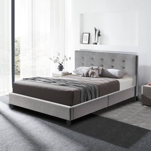 Lit 140 x 190 cm avec sommier RIVIERA en velours gris