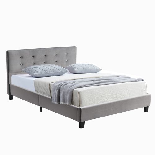Lit 140 x 190 cm avec sommier RIVIERA en velours gris