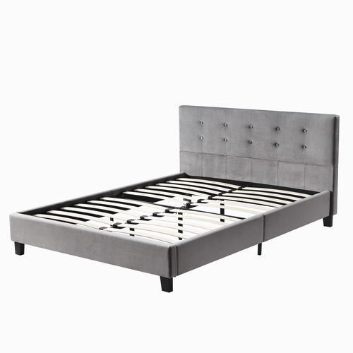 Lit 140 x 190 cm avec sommier RIVIERA en velours gris