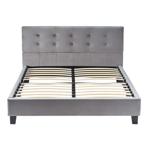 Lit 140 x 190 cm avec sommier RIVIERA en velours gris