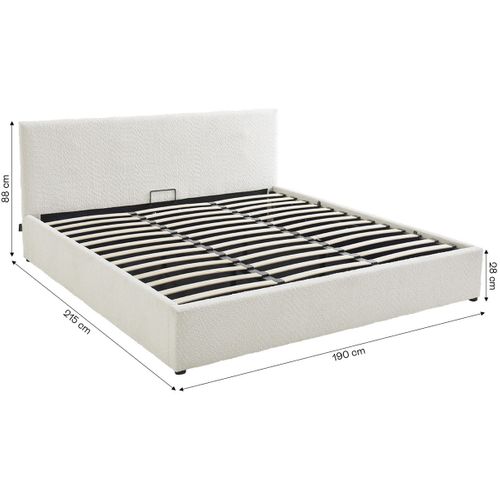 Lit Coffre Adulte 180x200 Cm Avec Tête De Lit Matelassée En Tissu Bouclé Beige Et Sommier - Tina
