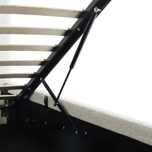 Lit Coffre Adulte 180x200 Cm Avec Tête De Lit Matelassée En Tissu Bouclé Beige Et Sommier - Tina