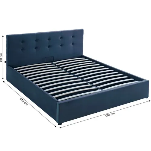 Lit Coffre Adulte 160x200 Cm Avec Tête De Lit Matelassée En Velours Gris Foncé Et Sommier - Tina