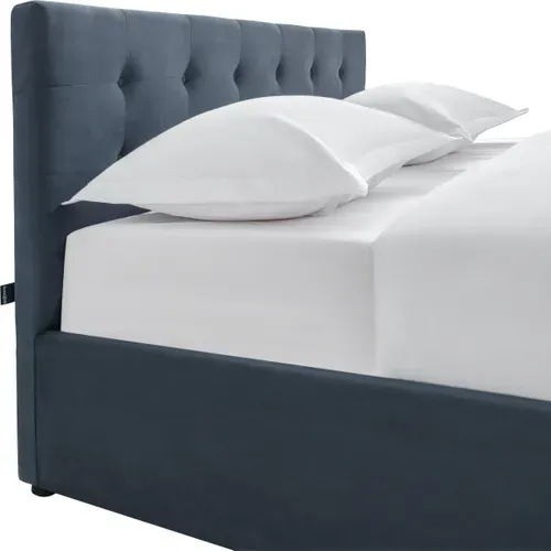 Lit Coffre Adulte 160x200 Cm Avec Tête De Lit Matelassée En Velours Gris Foncé Et Sommier - Tina