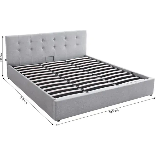Lit Coffre Adulte 180x200 Cm Avec Tête De Lit Matelassée En Tissu Gris Et Sommier - Tina