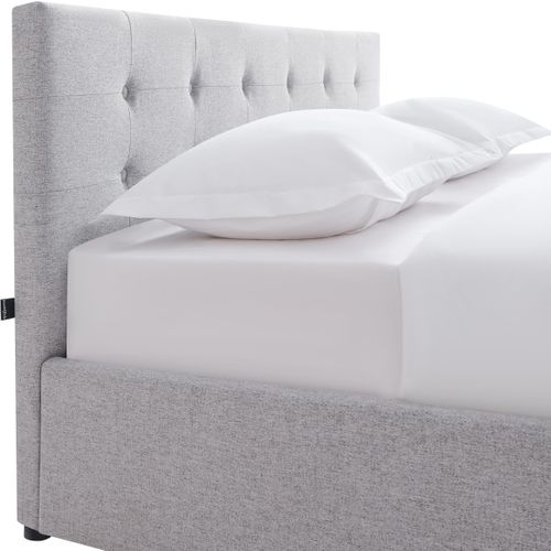 Lit Coffre Adulte 180x200 Cm Avec Tête De Lit Matelassée En Tissu Gris Et Sommier - Tina
