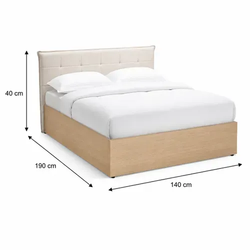Lit coffre 140x190 cm avec MELLO imitation chêne et tissu beige