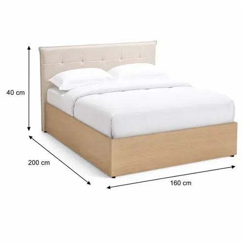 Lit coffre 160x200 cm avec MELLO imitation chêne et tissu beige