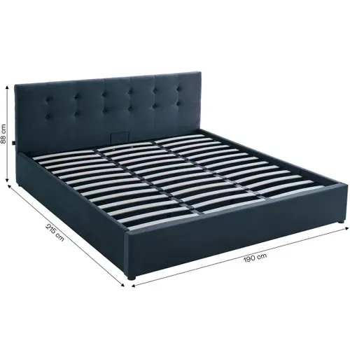 Lit Coffre Adulte 180x200 Cm Avec Tête De Lit Matelassée En Velours Gris Foncé Et Sommier - Tina