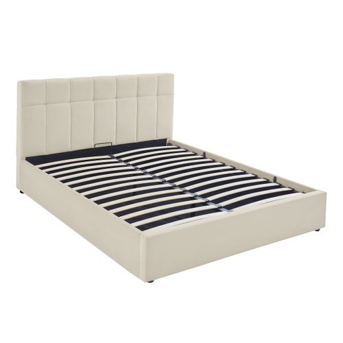 Lit coffre 140x190 cm velours beige clair PAULINE