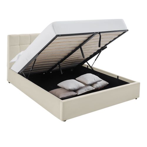 Lit coffre 140x190 cm velours beige clair PAULINE