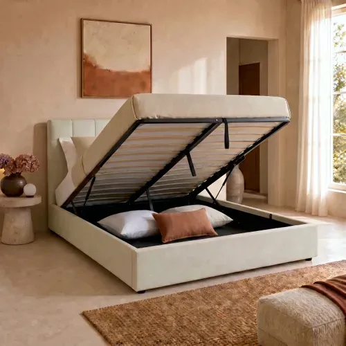 Lit coffre 160x200 cm velours beige clair PAULINE