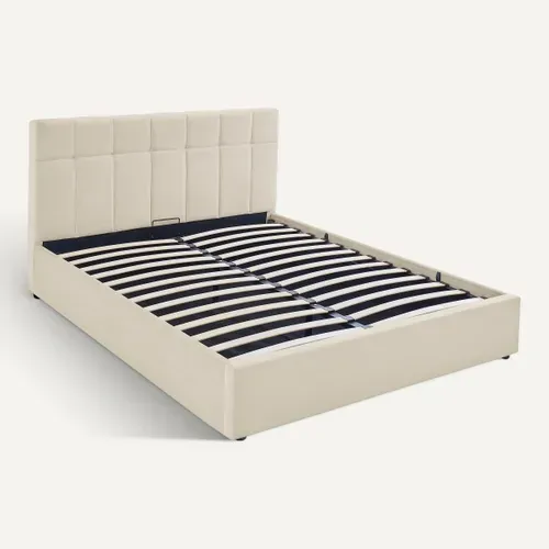 Lit coffre 160x200 cm velours beige clair PAULINE vue 3/4