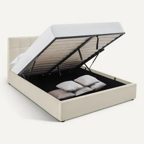 Lit coffre 160x200 cm velours beige clair PAULINE