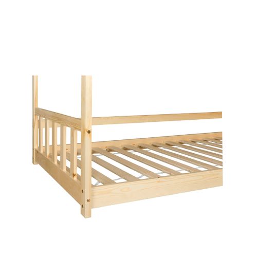 Lit cabane 90x190 cm avec sommier HUTTY naturel en pin massif